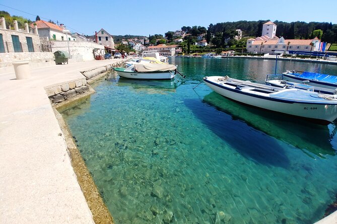 Private Boat tour to the Blue Lagoon & Solta - Swim, Snorkel, Tan and Relax! - Stomorska lunch beside the water