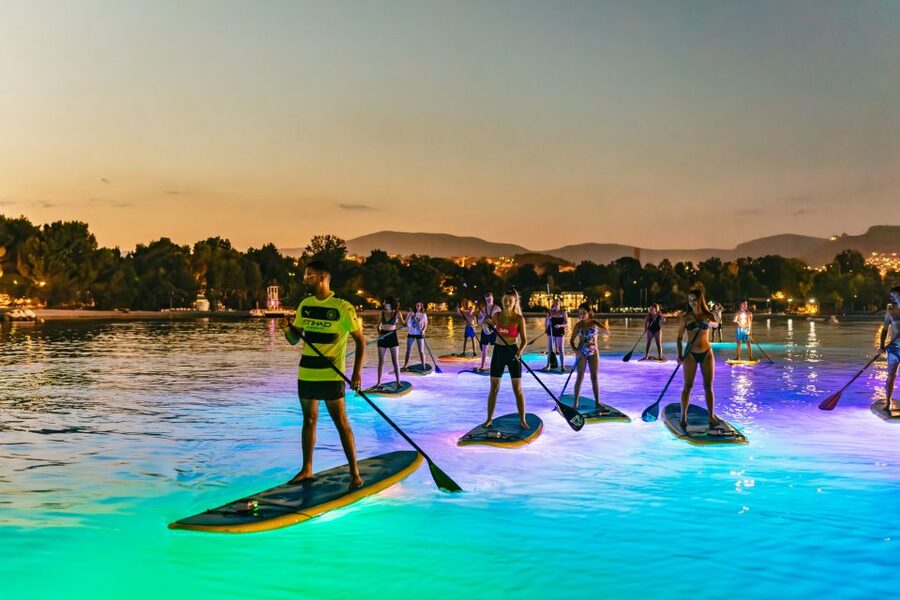 Split: Stand Up Paddleboard Night Glow Tour - The safety briefing and first steps on the board